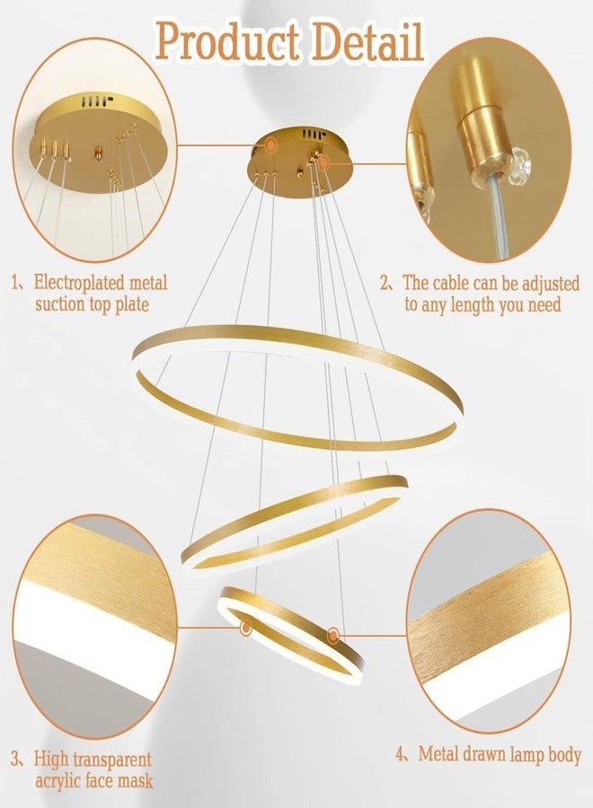 HDC 3 Ring Modern LED Chandelier Ceiling Lamp | Gold Finish Pendant Light with 3 Color Modes (Cool White, Warm White, Natural White) for Living Room, Hall, Dining, Lobby - Pack of 1 - Image 4